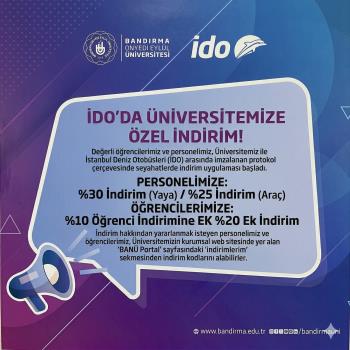 İDO Deniz Seferlerinde Öğrencilerimize ve Personelimize İndirim Uygulaması Başladı